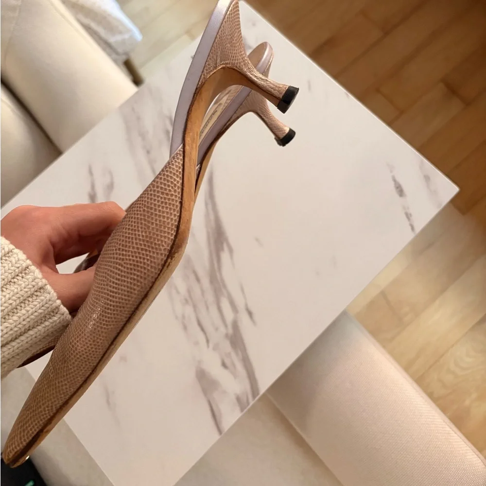 Manolo Blahnik Textured Tan Mules - Picture 4 of 5